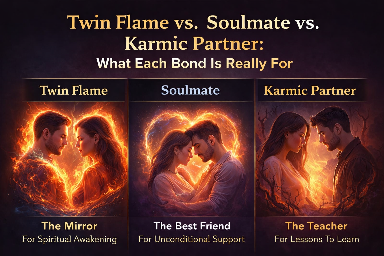 Twin Flame vs. Soulmate vs. Karmic Partner, What Each Bond Is Really For Types of spiritual connections explained